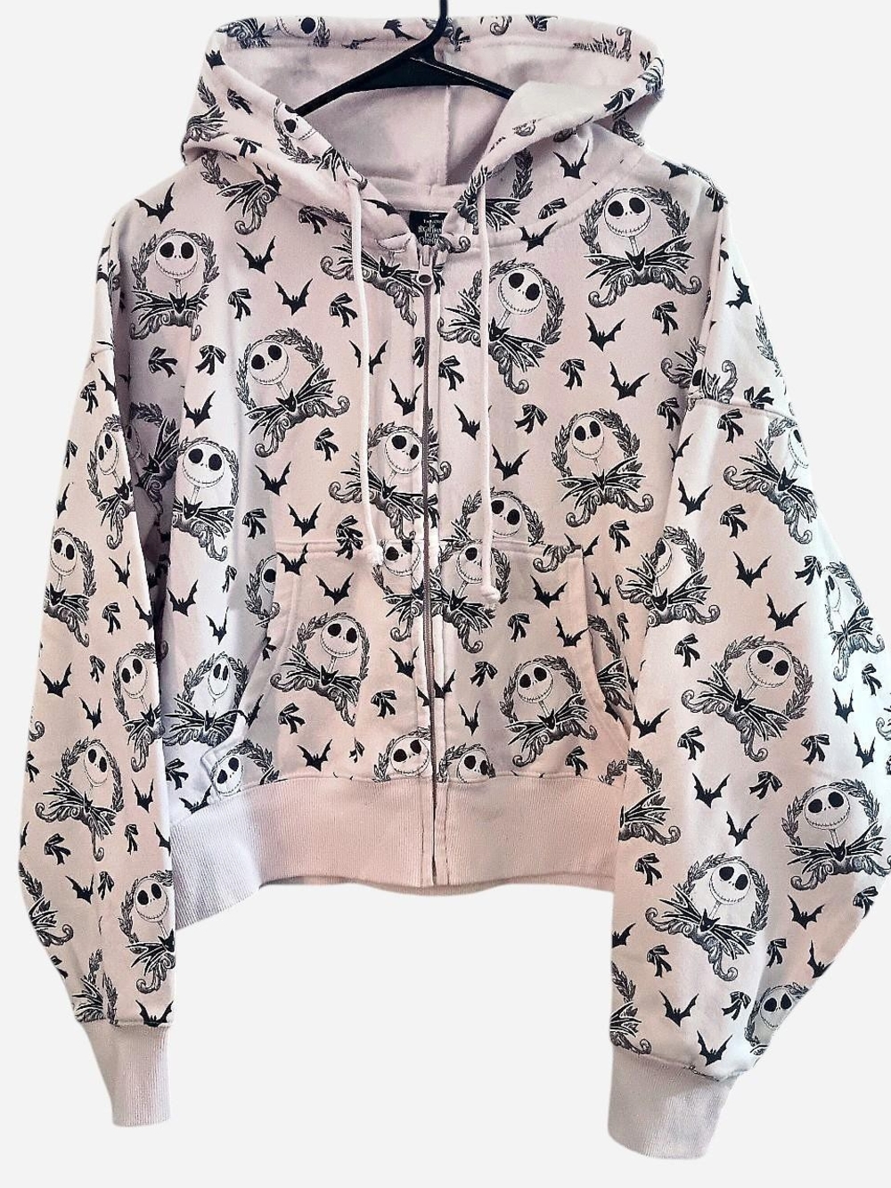 Girls' Light Pink Zip-Up Hoodie with Tim Burton Nightmare Before Christmas
